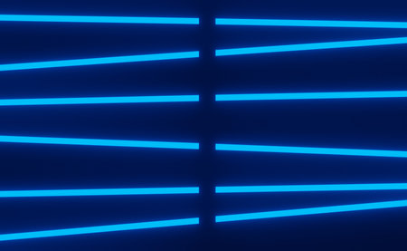 3d render of RGB neon light on darkness background. Abstract Laser lines show at night. Ultraviolet spectrum beam scene for mock up and web banner.の写真素材