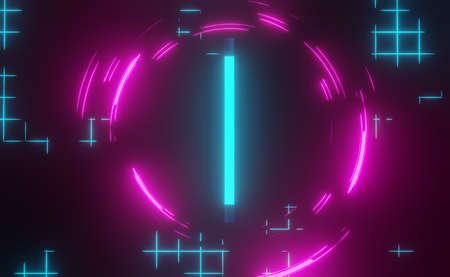 3d render of RGB neon light on darkness background. Abstract Laser lines show at night. Ultraviolet spectrum beam scene for mock up and web banner.の写真素材
