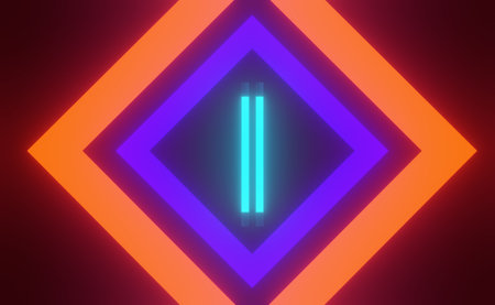 3d render of RGB neon light on darkness background. Abstract Laser lines show at night. Ultraviolet spectrum beam scene for mock up and web banner.の写真素材