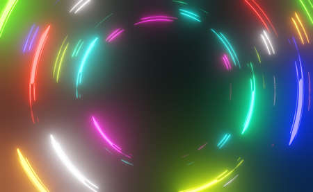3d render of RGB neon light on darkness background. Abstract Laser lines show at night. Ultraviolet spectrum beam scene for mock up and web banner.の写真素材