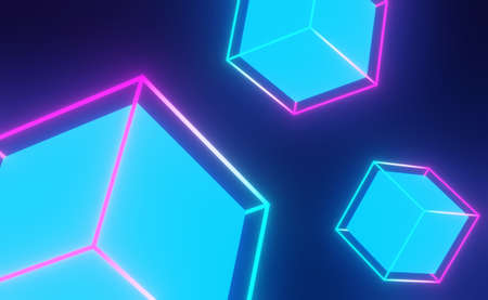 3d render of RGB neon light on darkness background. Abstract Laser lines show at night. Ultraviolet spectrum beam scene for mock up and web banner.の写真素材