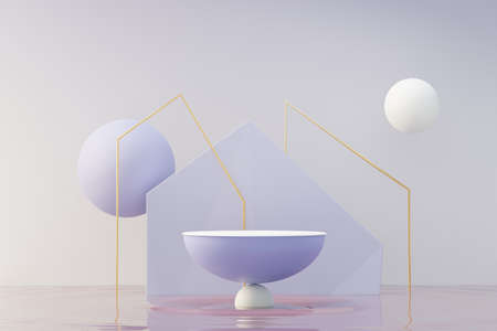 3d render of Beauty podium with Very Peri color of the year 2022 design for product presentation and advertising. Minimal pastel sky and Dreamy land scene. Romance concept.の写真素材