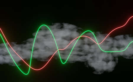 3d render of RGB neon light on darkness background. Abstract Laser lines show at night. Ultraviolet spectrum beam scene for mock up and web banner.の写真素材