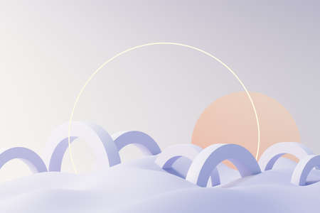 3d render of Beauty podium with Very Peri color of the year 2022 design for product presentation and advertising. Minimal pastel sky and Dreamy land scene. Romance concept.の写真素材