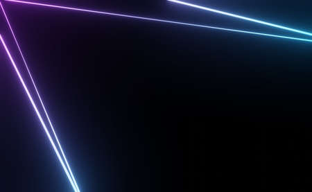 3d render of RGB neon light on darkness background. Abstract Laser lines show at night. Ultraviolet spectrum beam scene for mock up and web banner.の写真素材