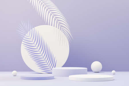 3d render of Beauty podium with Very Peri color of the year 2022 design for product presentation and advertising. Minimal pastel sky and Dreamy land scene. Romance concept.の写真素材