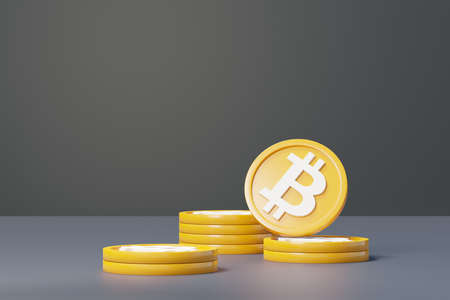 3d render stack of cryptocurrency Bitcoin. Cryptocurrency digital currency concept. New virtual money exchange in blockchain.の写真素材