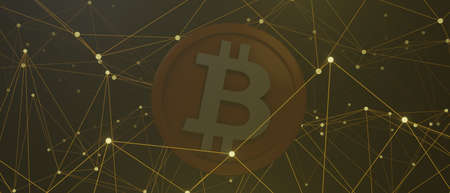 3d render of cryptocurrency Bitcoin with technology network neon laser light. Cryptocurrency digital currency concept. New virtual money exchange in blockchain.の写真素材