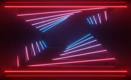 3d render of RGB neon light on darkness background. Abstract Laser lines show at night. Ultraviolet spectrum beam scene for mock up and web banner.の写真素材