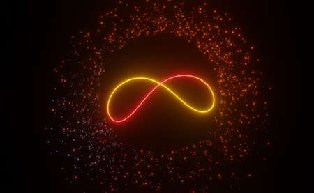 3d render of RGB neon light on darkness background. Abstract Laser lines show at night. Ultraviolet spectrum beam scene for mock up and web banner.の写真素材