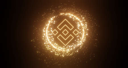 3d render of cryptocurrency Binance or BNB coins with technology network neon laser light....