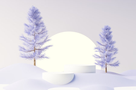 3d render of Beauty podium with Very Peri color of the year 2022 design for product presentation and advertising. Minimal pastel sky and Dreamy land scene. Romance concept.の写真素材