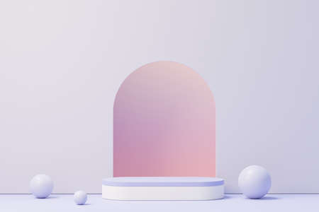 3d render of Beauty podium with Very Peri color of the year 2022 design for product presentation and advertising. Minimal pastel sky and Dreamy land scene. Romance concept.の写真素材