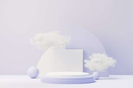 3d render of Beauty podium with Very Peri color of the year 2022 design for product presentation and advertising. Minimal pastel sky and Dreamy land scene. Romance concept.の写真素材