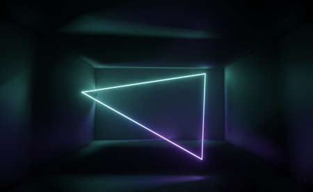 3d render of RGB neon light on darkness background. Abstract Laser lines show at night. Ultraviolet...