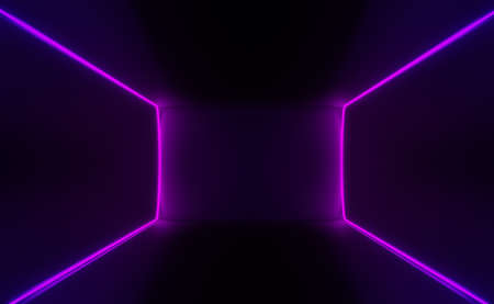 3d render of RGB neon light on darkness background. Abstract Laser lines show at night. Ultraviolet spectrum beam scene for mock up and web banner.の写真素材