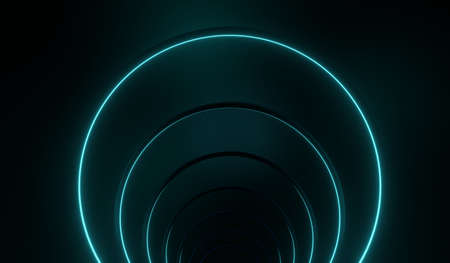 3d render of RGB neon light on darkness background. Abstract Laser lines show at night. Ultraviolet spectrum beam scene for mock up and web banner.の写真素材