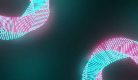 3d render of RGB neon light on darkness background. Abstract Laser lines show at night. Ultraviolet...