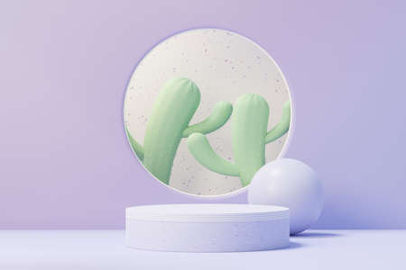 3d render of Beauty podium with Very Peri color of the year 2022 design for product presentation and advertising. Minimal pastel sky and Dreamy land scene. Romance concept.の写真素材