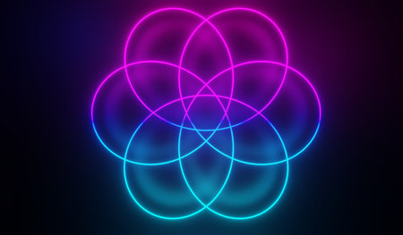 3d render of RGB neon light on darkness background. Abstract Laser lines show at night. Ultraviolet spectrum beam scene for mock up and web banner.の写真素材