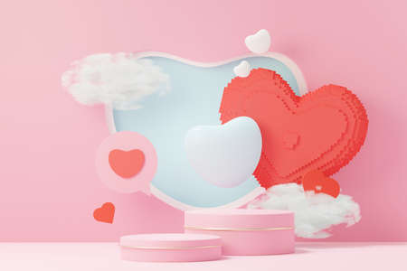 3d render minimal sweet scene with display podium for mock up and product brand presentation. Pink...