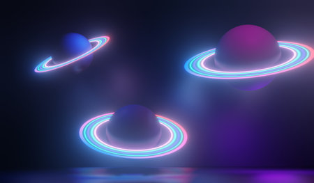 3d render of RGB neon light on darkness background. Abstract Laser lines show at night. Ultraviolet...