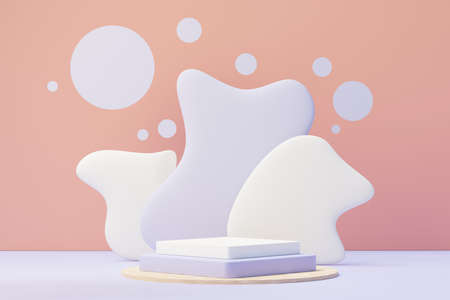 3d render of Beauty podium with Very Peri color of the year 2022 design for product presentation and advertising. Minimal pastel sky and Dreamy land scene. Romance concept.の写真素材