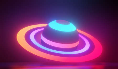 3d render of RGB neon light on darkness background. Abstract Laser lines show at night. Ultraviolet spectrum beam scene for mock up and web banner.の写真素材