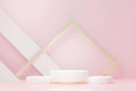 3d render abstract display podium platform for  product presentation and advertising. Minimal scene backdrop with clean design. Vacant pedestal for mock up. Empty stage with pastel color for cosmetic.の写真素材
