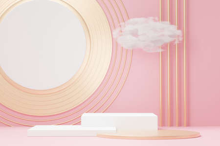 3d render abstract display podium platform for  product presentation and advertising. Minimal scene backdrop with clean design. Vacant pedestal for mock up. Empty stage with pastel color for cosmetic.の写真素材
