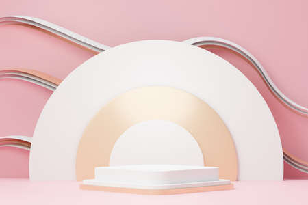 3d render abstract display podium platform for  product presentation and advertising. Minimal scene backdrop with clean design. Vacant pedestal for mock up. Empty stage with pastel color for cosmetic.の写真素材