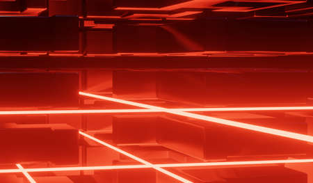 3d render of RGB neon light on darkness background. Abstract Laser lines show at night. Ultraviolet spectrum beam scene for mock up and web banner.の写真素材