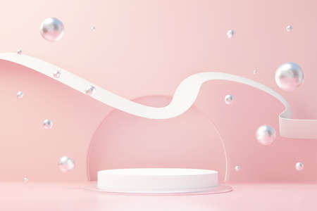 3d render abstract display podium platform for  product presentation and advertising. Minimal scene backdrop with clean design. Vacant pedestal for mock up. Empty stage with pastel color for cosmetic.の写真素材