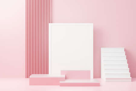 3d render abstract display podium platform for  product presentation and advertising. Minimal scene backdrop with clean design. Vacant pedestal for mock up. Empty stage with pastel color for cosmetic.の写真素材