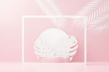 3d render abstract display podium platform for  product presentation and advertising. Minimal scene backdrop with clean design. Vacant pedestal for mock up. Empty stage with pastel color for cosmetic.の写真素材