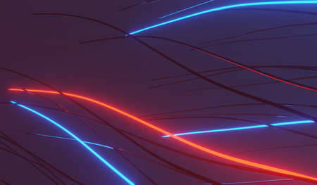 3d render of RGB neon light on darkness background. Abstract Laser lines show at night. Ultraviolet spectrum beam scene for mock up and web banner.の写真素材