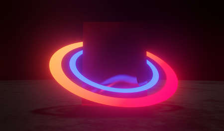 3d render of RGB neon light on darkness background. Abstract Laser lines show at night. Ultraviolet spectrum beam scene for mock up and web banner.の写真素材