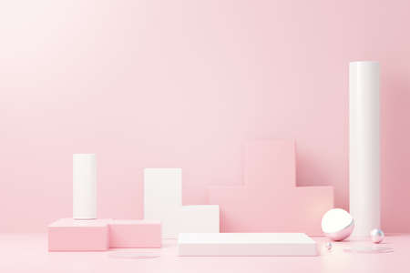 3d render abstract display podium platform for  product presentation and advertising. Minimal scene backdrop with clean design. Vacant pedestal for mock up. Empty stage with pastel color for cosmetic.の写真素材