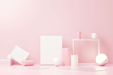 3d render abstract display podium platform for  product presentation and advertising. Minimal scene backdrop with clean design. Vacant pedestal for mock up. Empty stage with pastel color for cosmetic.の写真素材