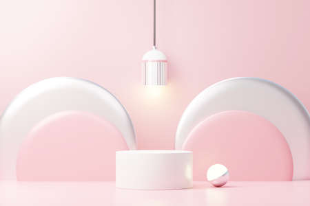 3d render abstract display podium platform for  product presentation and advertising. Minimal scene backdrop with clean design. Vacant pedestal for mock up. Empty stage with pastel color for cosmetic.の写真素材