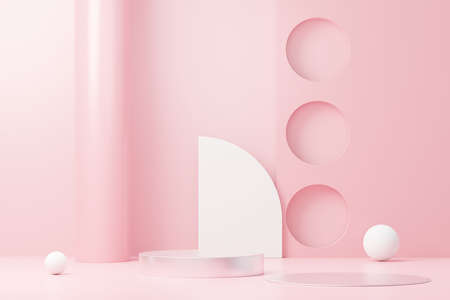 3d render abstract display podium platform for  product presentation and advertising. Minimal scene backdrop with clean design. Vacant pedestal for mock up. Empty stage with pastel color for cosmetic.の写真素材