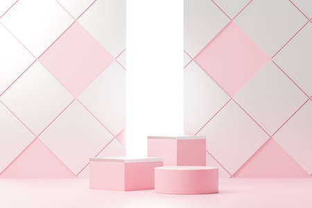 3d render abstract display podium platform for  product presentation and advertising. Minimal scene backdrop with clean design. Vacant pedestal for mock up. Empty stage with pastel color for cosmetic.の写真素材