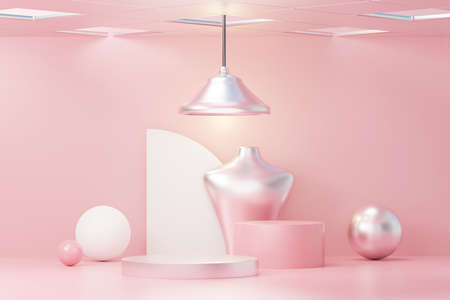 3d render abstract display podium platform for  product presentation and advertising. Minimal scene backdrop with clean design. Vacant pedestal for mock up. Empty stage with pastel color for cosmetic.の写真素材