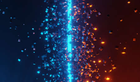 3d render of RGB neon light on darkness background. Abstract Laser lines show at night. Ultraviolet spectrum beam scene for mock up and web banner.の写真素材