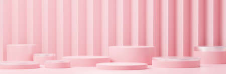 3d render abstract display podium platform for  product presentation and advertising. Minimal scene backdrop with clean design. Vacant pedestal for mock up. Empty stage with pastel color for cosmetic.の写真素材