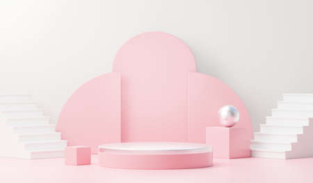 3d render abstract display podium platform for  product presentation and advertising. Minimal scene backdrop with clean design. Vacant pedestal for mock up. Empty stage with pastel color for cosmetic.の写真素材