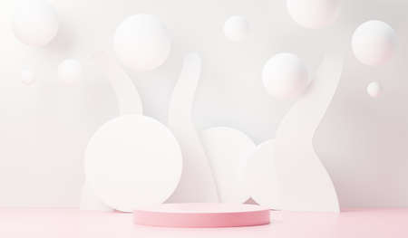 3d render abstract display podium platform for  product presentation and advertising. Minimal scene backdrop with clean design. Vacant pedestal for mock up. Empty stage with pastel color for cosmetic.の写真素材
