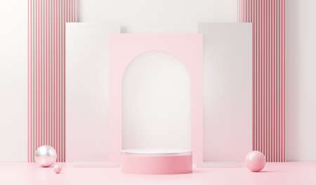 3d render abstract display podium platform for  product presentation and advertising. Minimal scene backdrop with clean design. Vacant pedestal for mock up. Empty stage with pastel color for cosmetic.の写真素材