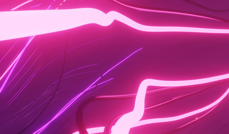 3d render of RGB neon light on darkness background. Abstract Laser lines show at night. Ultraviolet spectrum beam scene for mock up and web banner.の写真素材