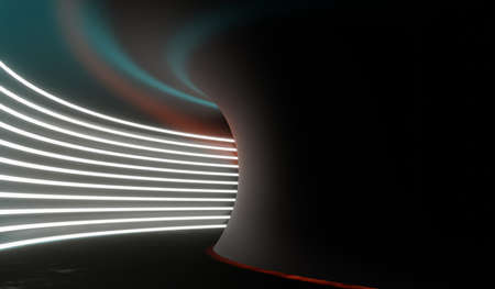 3d render of RGB neon light on darkness background. Abstract Laser lines show at night. Ultraviolet spectrum beam scene for mock up and web banner.の写真素材